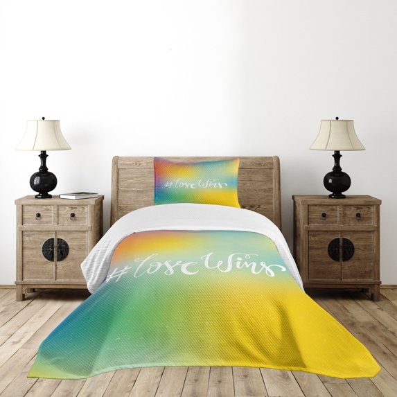 Ambesonne Saying Quilted Bedspread Set 2 Pcs, Romantic LGBT Community, Twin Size, Multicolor