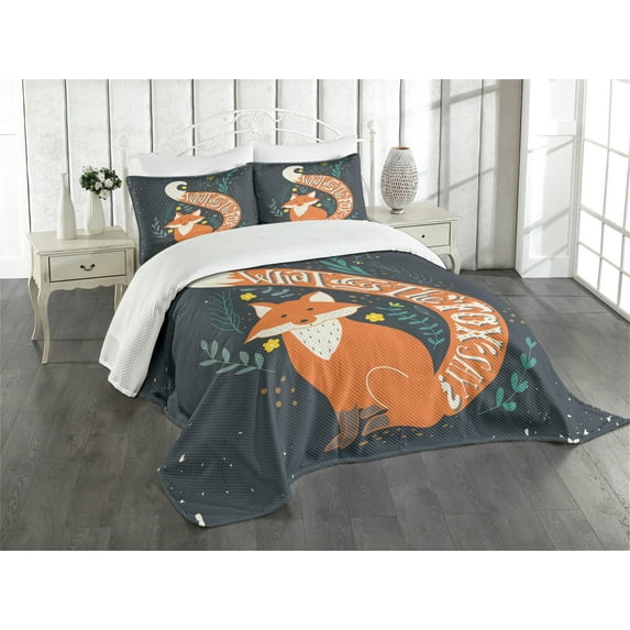 Ambesonne Saying Quilted Bedspread Set 3 Pcs, Cartoon Fox Funny Animal, Queen Size, Multicolor