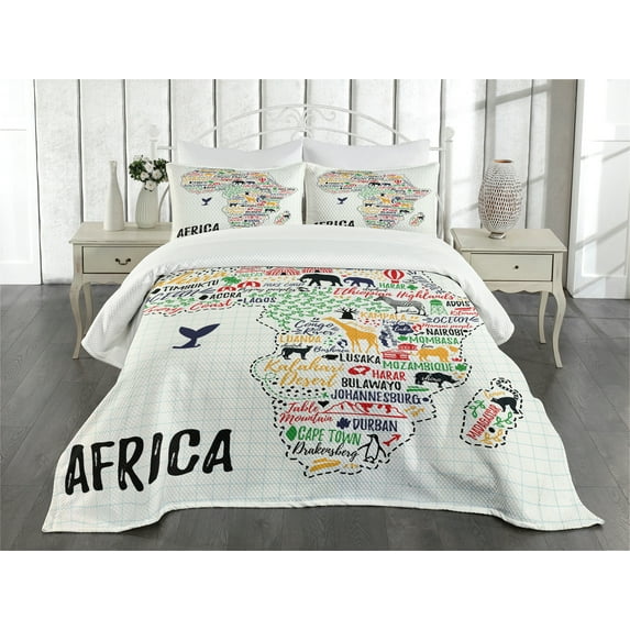 Ambesonne Saying Quilted Bedspread Set 3 Pcs, Continent Colored, King Size, Multicolor