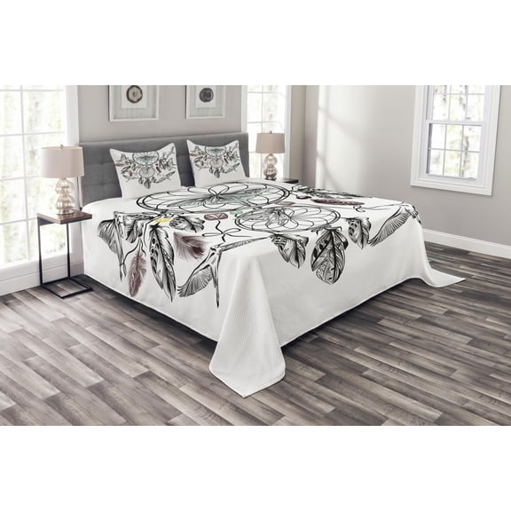 Ambesonne Saying Quilted Bedspread Set 3 Pcs, Dreamcatcher Butterflies, Queen Size, Multicolor