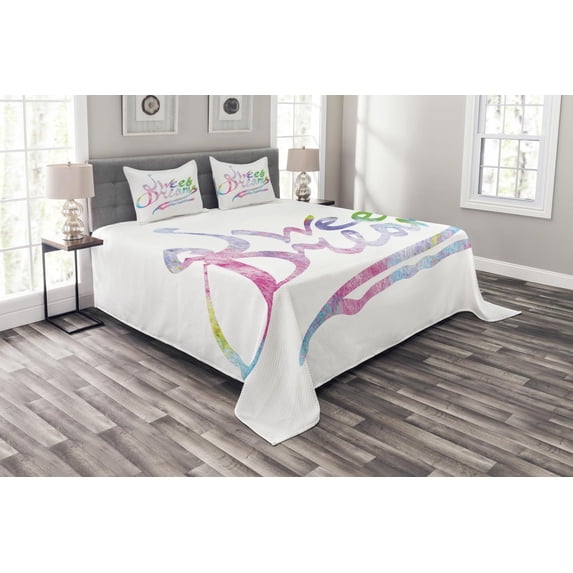 Ambesonne Saying Quilted Bedspread Set 3 Pcs, Happiness Youth Themes, Queen Size, Multicolor