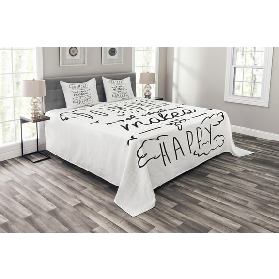 Ambesonne Saying Quilted Bedspread Set 3 Pcs, Positive Attitude Phrase, King Size, Black White