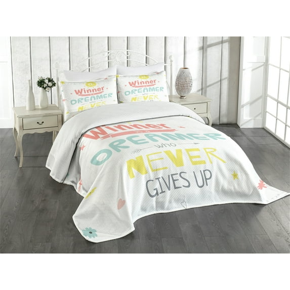 Ambesonne Saying Quilted Bedspread Set 3 Pcs, Positive Words, Queen Size, Multicolor