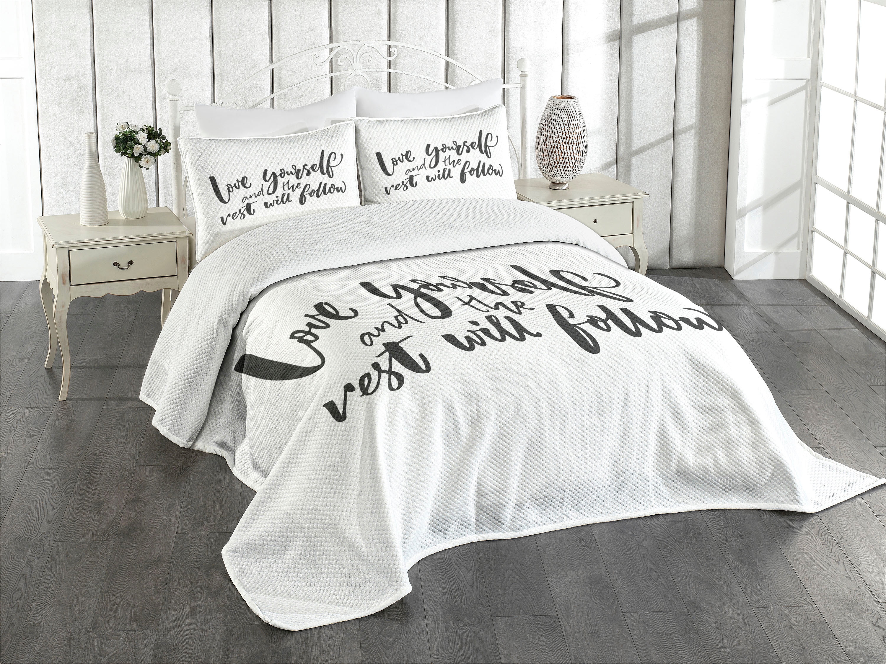 White Quilted King Bedspread Set with Pillow Shams