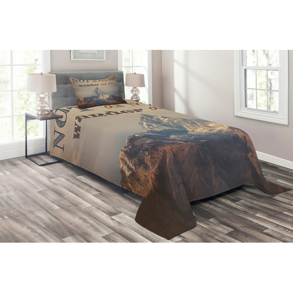 Ambesonne Saying Quilted Coverlet 2 Pcs, Landscape Photography, Twin Size, Multicolor