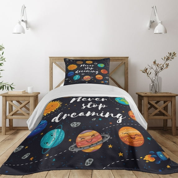 Ambesonne Saying Quilted Coverlet 2 Pcs, Outer Space Star Cluster, Twin Size, Multicolor