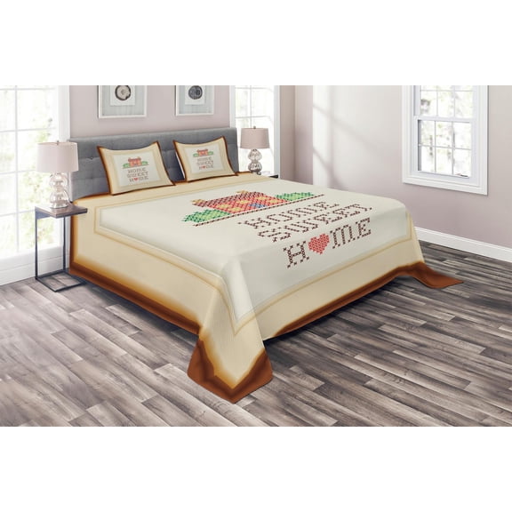 Ambesonne Saying Quilted Coverlet 3 Pcs, Handcraft House, Queen Size, Multicolor