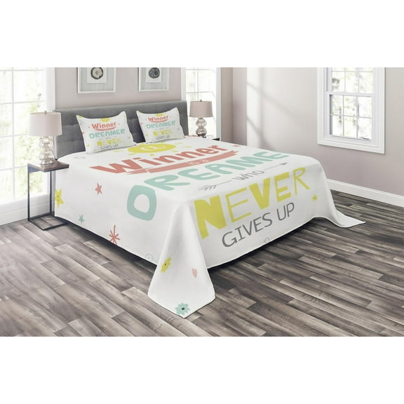 Ambesonne Saying Quilted Coverlet 3 Pcs, Positive Words, Queen Size, Multicolor