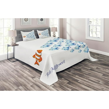 Ambesonne Saying Quilted Coverlet 3 Pcs, Think Differently Words, Queen Size, Orange Blue