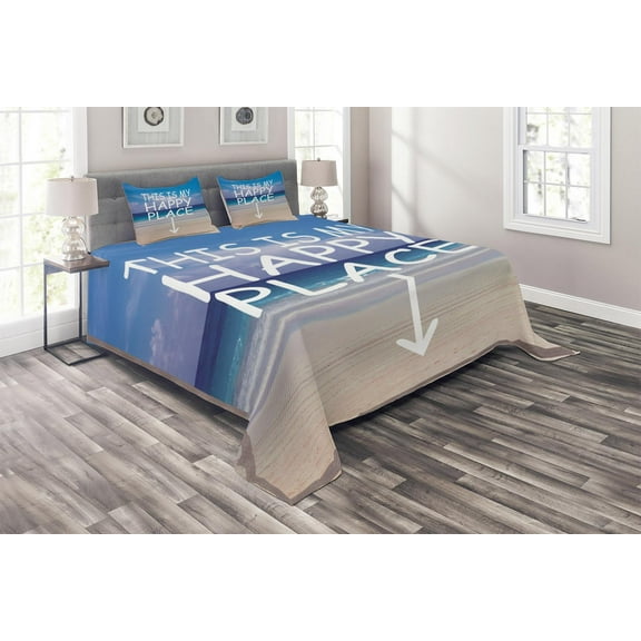 Ambesonne Saying Quilted Coverlet 3 Pcs, This is My Happy Place, Queen Size, Multicolor