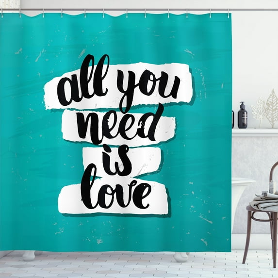 Ambesonne Saying Shower Curtain, Brush Fonts Inspirational, 69"Wx70"L, Teal Black and White