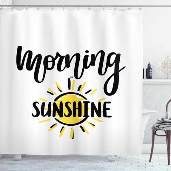 Ambesonne Saying Shower Curtain, Doodle Morning Sunshine Text, 69"Wx84"L, Yellow Black White