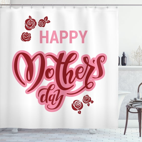Ambesonne Saying Shower Curtain, Happy Mothers Day Roses, 69"Wx70"L, Pale Pink Ruby White