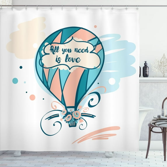 Ambesonne Saying Shower Curtain, Hot Air Balloon Pastel Flora, 69"Wx70"L, Multicolor