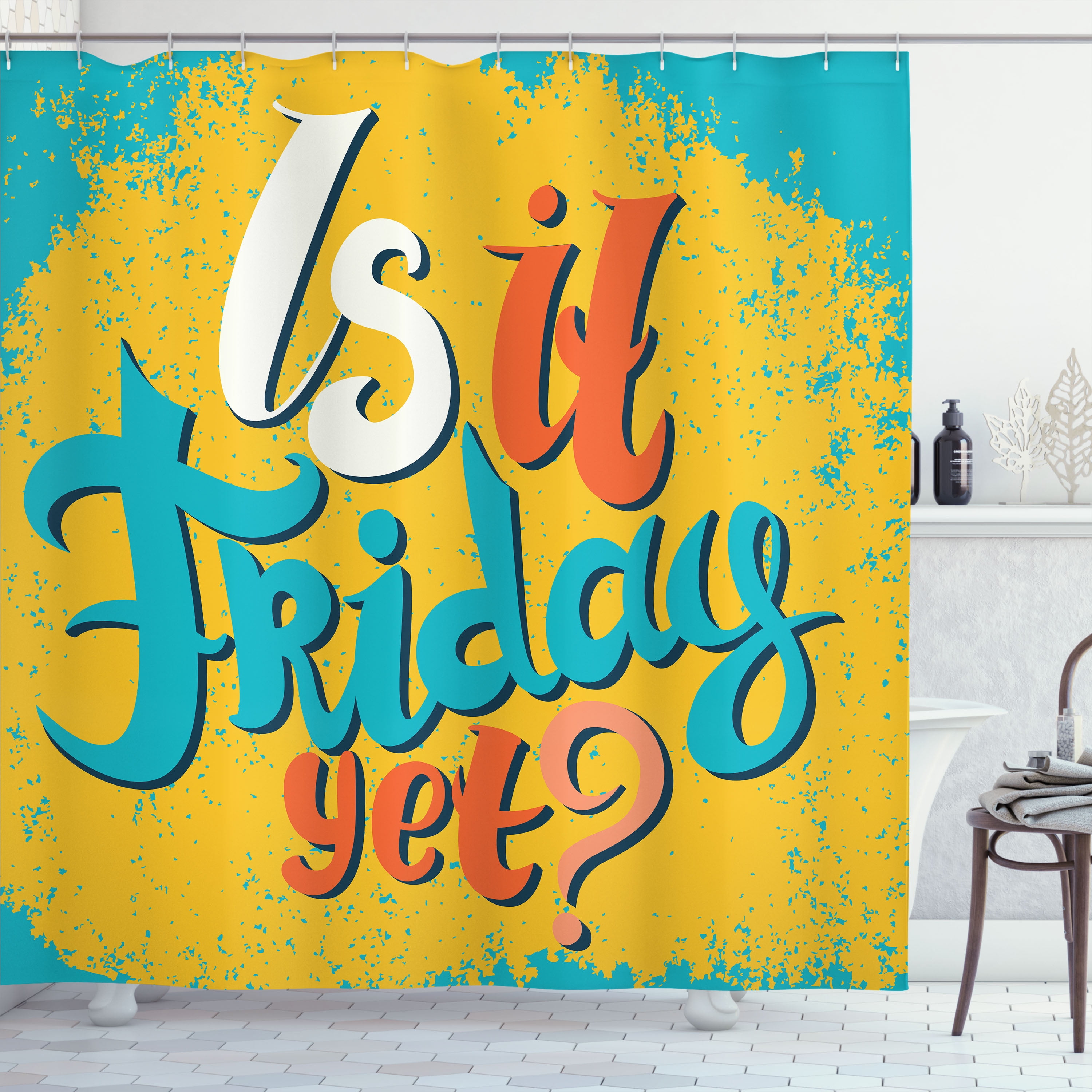 Ambesonne Saying Shower Curtain, Is It Friday Yet Grungy, 69"Wx84"L ...