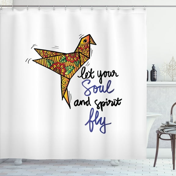 Ambesonne Saying Shower Curtain, Let Your Soul and Fly, 69"Wx75"L, Charcoal Grey and White