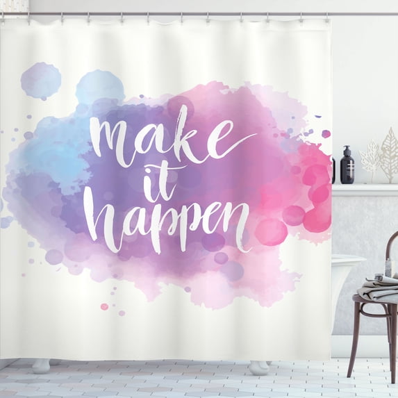 Ambesonne Saying Shower Curtain, Make It Happen Slogan, 69"Wx75"L, Pale Blue Pink Lilac