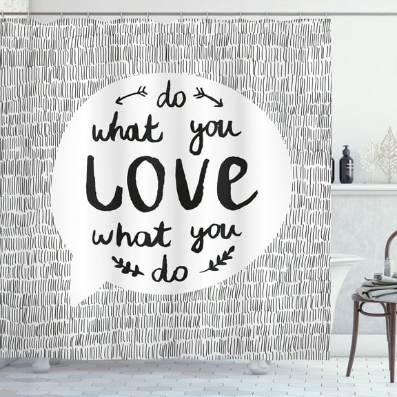 Ambesonne Saying Shower Curtain, Message with Stripes Leaves, 69"Wx75"L, Charcoal Grey and White