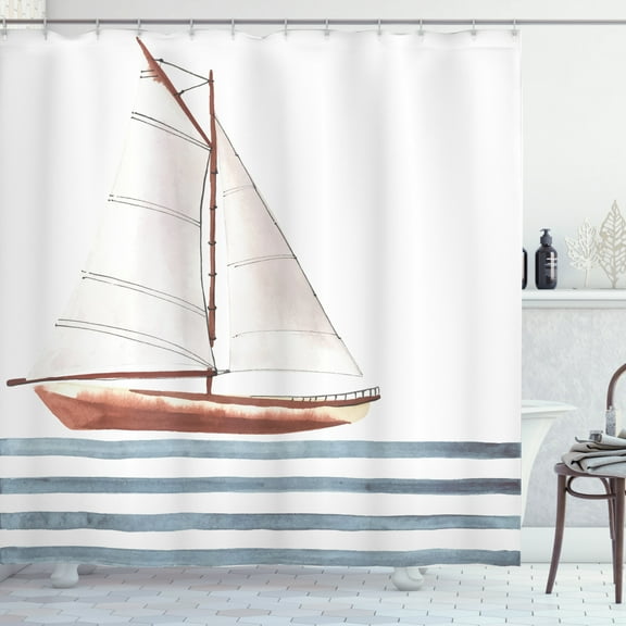 Ambesonne Saying Shower Curtain, Sailing Theme Boat Waves, 69"Wx84"L, Cinnamon Pale Blue