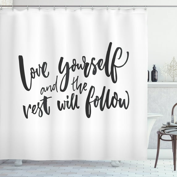 Ambesonne Saying Shower Curtain, Self Love Wisdom Words, 69"Wx84"L, Charcoal Grey White