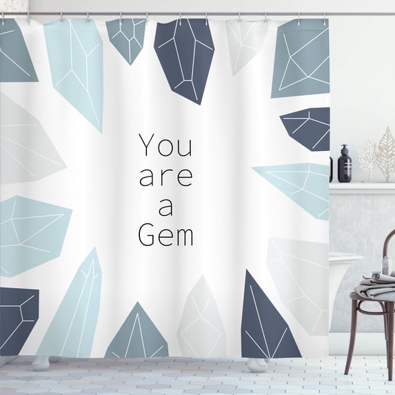 Ambesonne Saying Shower Curtain, Surreal Lettering in Gem Art, 69"Wx84"L, Pale Grey and Pale Blue