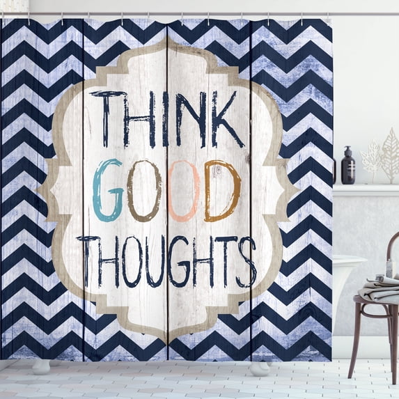 Ambesonne Saying Shower Curtain, Think Thoughts Rainbow Tones, 69"Wx75"L, Navy Blue