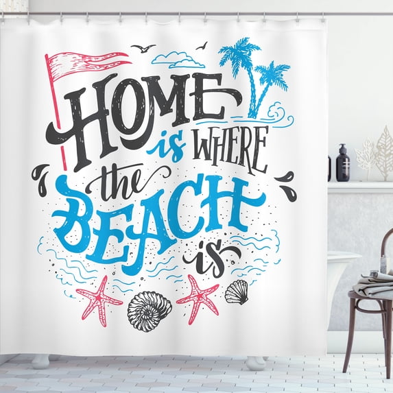 Ambesonne Saying Shower Curtain, Tropical Summer Beach, 69"Wx84"L, Pink Azure Blue