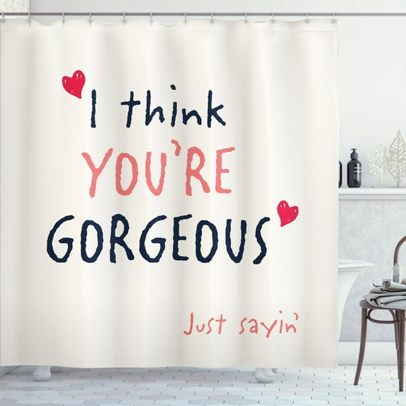 Ambesonne Saying Shower Curtain, Valentines Day Slogan, 69"Wx75"L, Coral Vermilion Black