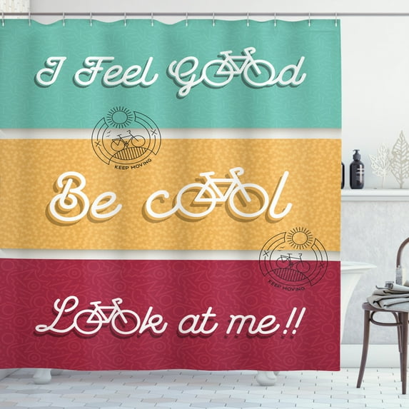 Ambesonne Saying Shower Curtain, Words with Bike Outlines, 69"Wx70"L, Multicolor