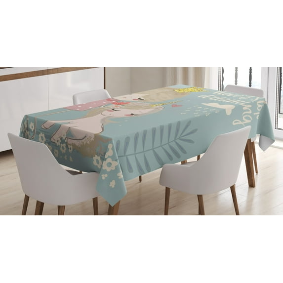 Ambesonne Saying Tablecloth Rectangular Table Cover, Cartoon Girl Unicorn, 60"x84", Multicolor