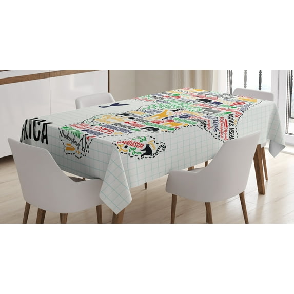 Ambesonne Saying Tablecloth Rectangular Table Cover, Continent Colored, 60"x90", Multicolor
