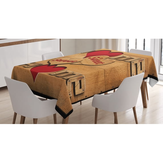 Ambesonne Saying Tablecloth Rectangular Table Cover, Hearts Words, 60"x90", Pale Brown Red Black