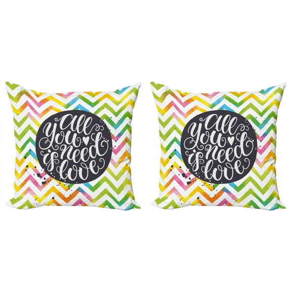 Ambesonne Saying Throw Pillow Cover 2 Pack, All You Need is Love Chevron, 16", Multicolor
