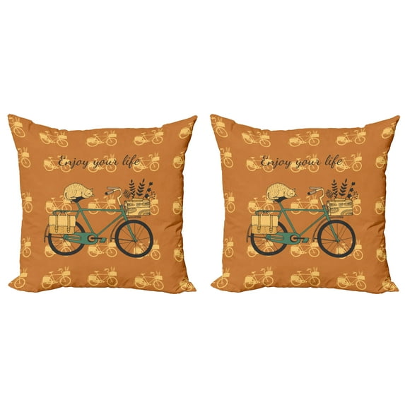 Ambesonne Saying Throw Pillow Cover 2 Pack, Bicycle with Flower Crates, 24", Multicolor