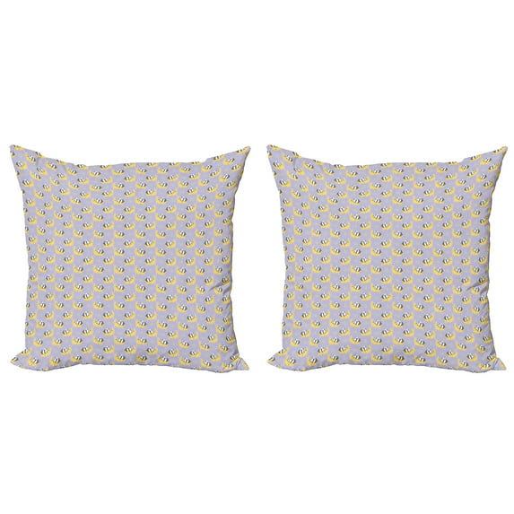 Ambesonne Saying Throw Pillow Cover 2 Pack, Cat Panda on the Moon, 24", Mustard Purple