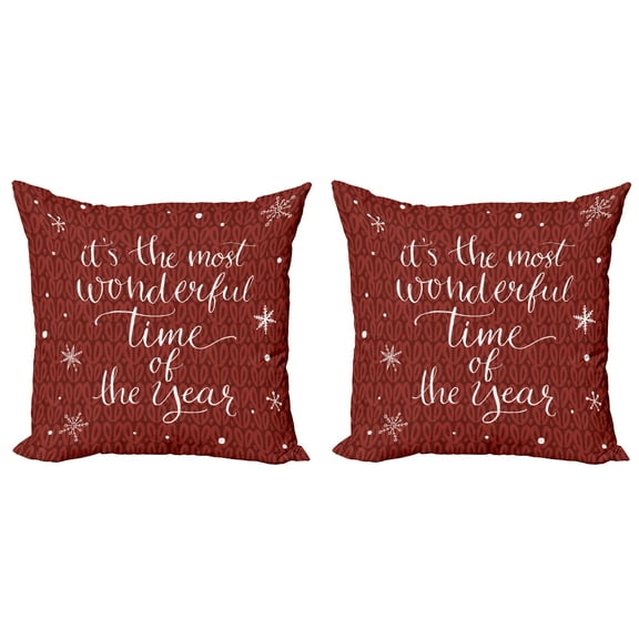 Ambesonne Saying Throw Pillow Cover 2 Pack, Christmas and Snowflakes, 20", Red and White