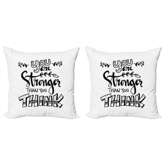 Ambesonne Saying Throw Pillow Cover 2 Pack, Floral Phrase, 20", Black and White