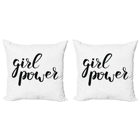 Ambesonne Saying Throw Pillow Cover 2 Pack, Girl Power Feminist Text, 24", Black and White