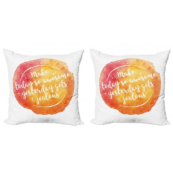 Ambesonne Saying Throw Pillow Cover 2 Pack, Grungy Art, 24", Dark Coral Orange Yellow