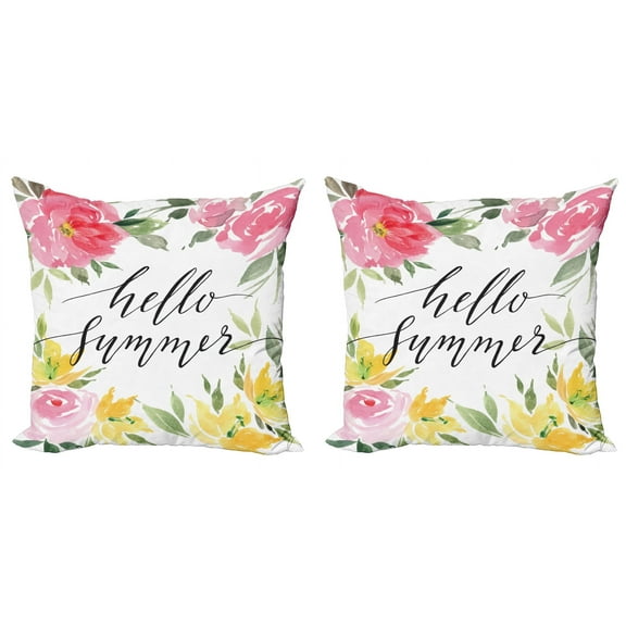 Ambesonne Saying Throw Pillow Cover 2 Pack, Hand Lettering Summer, 16", Multicolor