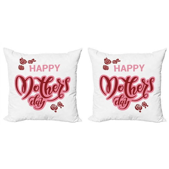 Ambesonne Saying Throw Pillow Cover 2 Pack, Happy Mothers Day Roses, 18", Pale Pink Ruby White