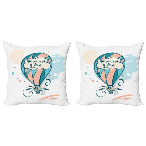 Ambesonne Saying Throw Pillow Cover 2 Pack, Hot Air Balloon Pastel Flora, 24", Multicolor