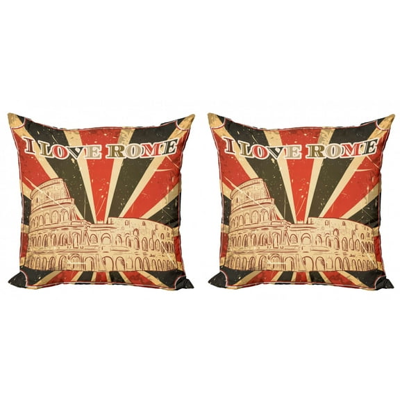 Ambesonne Saying Throw Pillow Cover 2 Pack, Italian Rome Lettering, 24", Red Dark Green and White