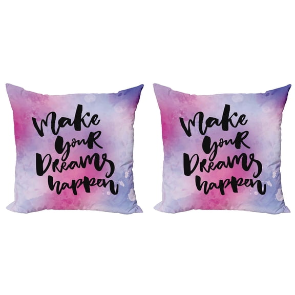 Ambesonne Saying Throw Pillow Cover 2 Pack, Make Your Dreams Happen, 18", Lavender Pink and Black