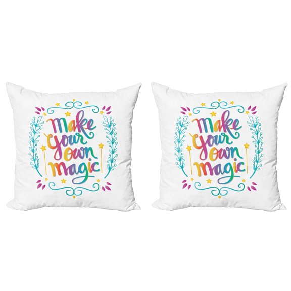 Ambesonne Saying Throw Pillow Cover 2 Pack, Make Your Magic Message, 16", Multicolor