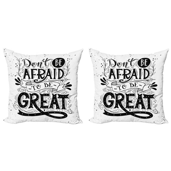 Ambesonne Saying Throw Pillow Cover 2 Pack, Monochrome Slogan Design, 16", Black and White