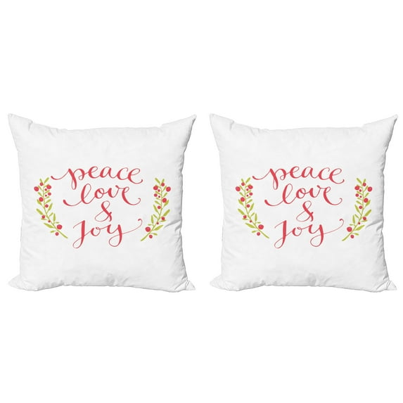Ambesonne Saying Throw Pillow Cover 2 Pack, Peace Love Joy Berries, 16", Dark Coral Yellow Green