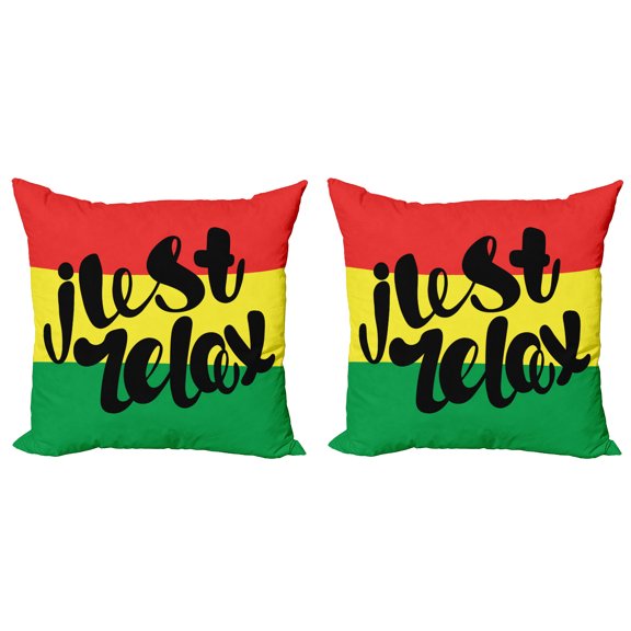 Ambesonne Saying Throw Pillow Cover 2 Pack, Rastafarian Design Message, 24", Multicolor