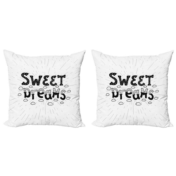Ambesonne Saying Throw Pillow Cover 2 Pack, Retro Words Clouds, 18", Black and White