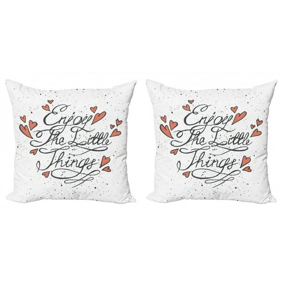 Ambesonne Saying Throw Pillow Cover 2 Pack, Romantic Hearts Slogan, 16", Charcoal Grey and Coral